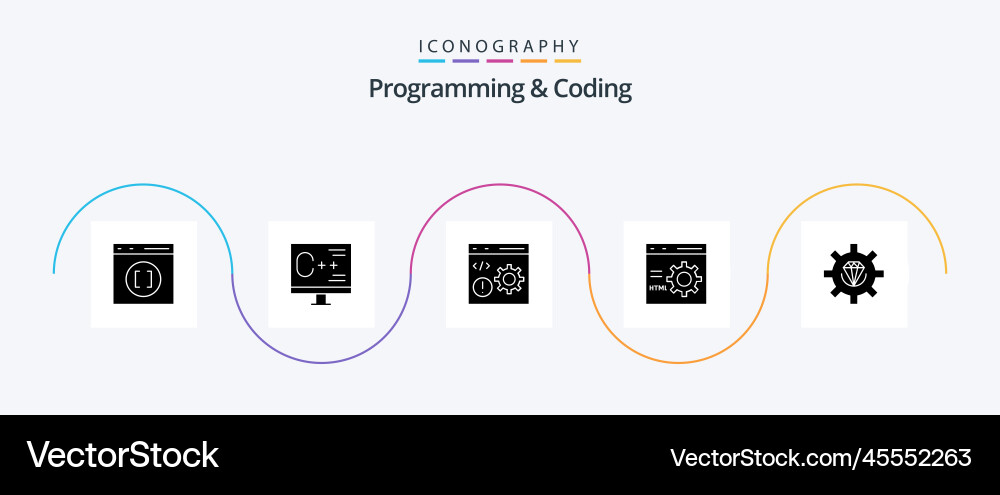 Programming and coding glyph 5 icon pack vector image