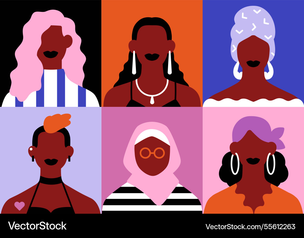 Schwarze Frauen Gesichter Avatare setzen vielfältig african Schwarze Frauen Gesichter Avatare setzen vielfältig african vektorbild