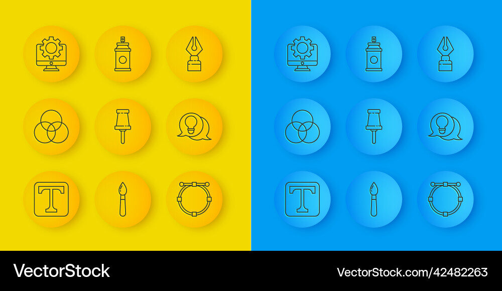 Set line text rgb and cmyk color mixing push pin Set line text rgb and cmyk color mixing push pin vector image
