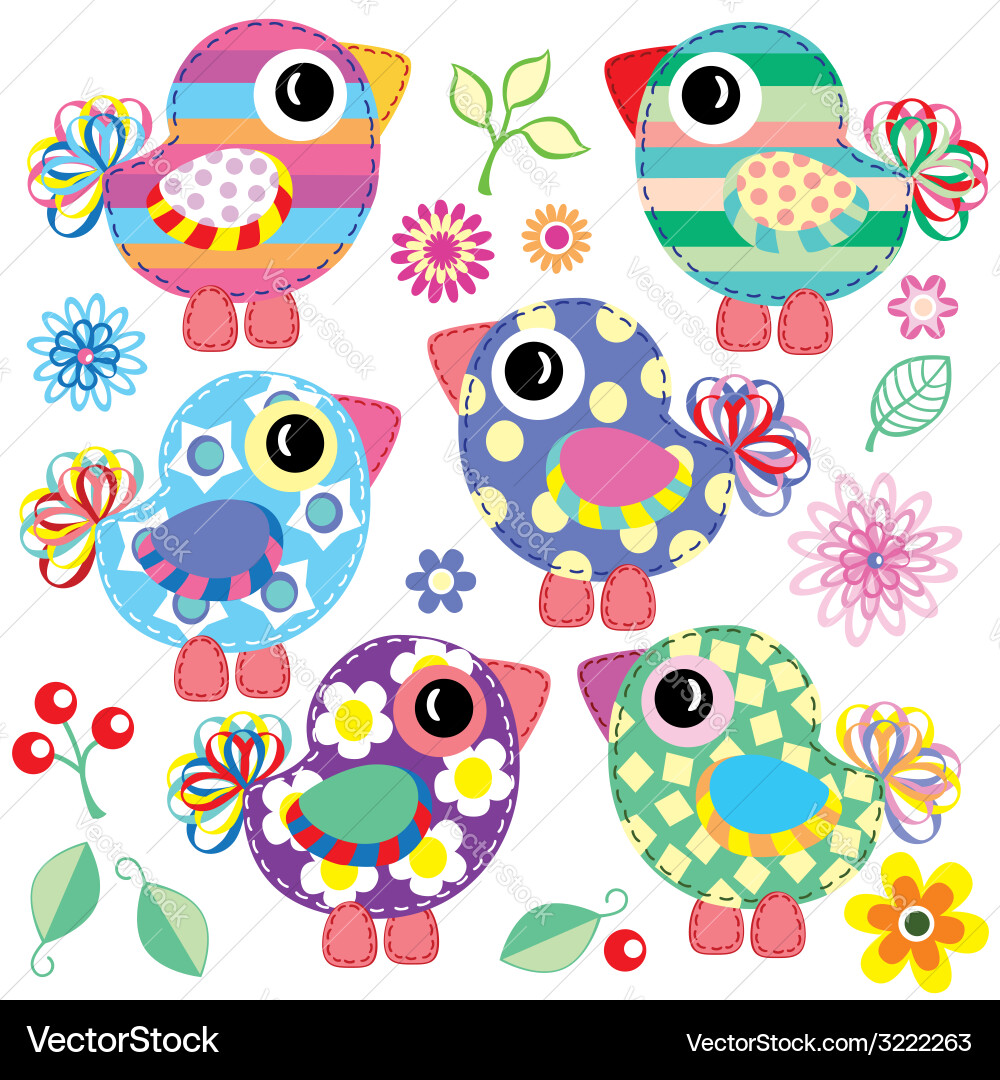 Set of decorative birds Vector Image