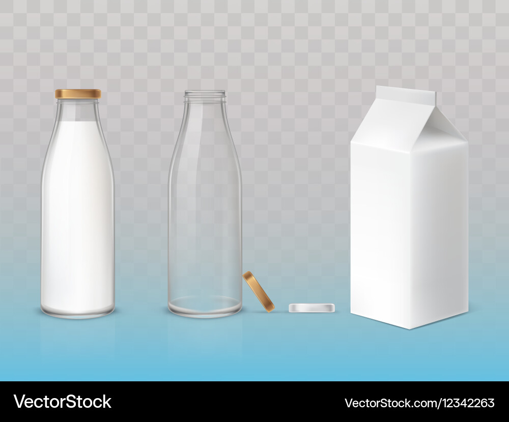 Set of icons box bottles empty and with a milk vector image
