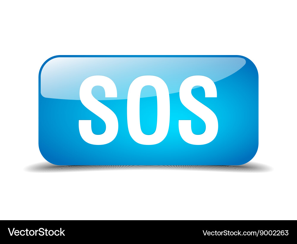 Sos blue square 3d realistic isolated web button vector image