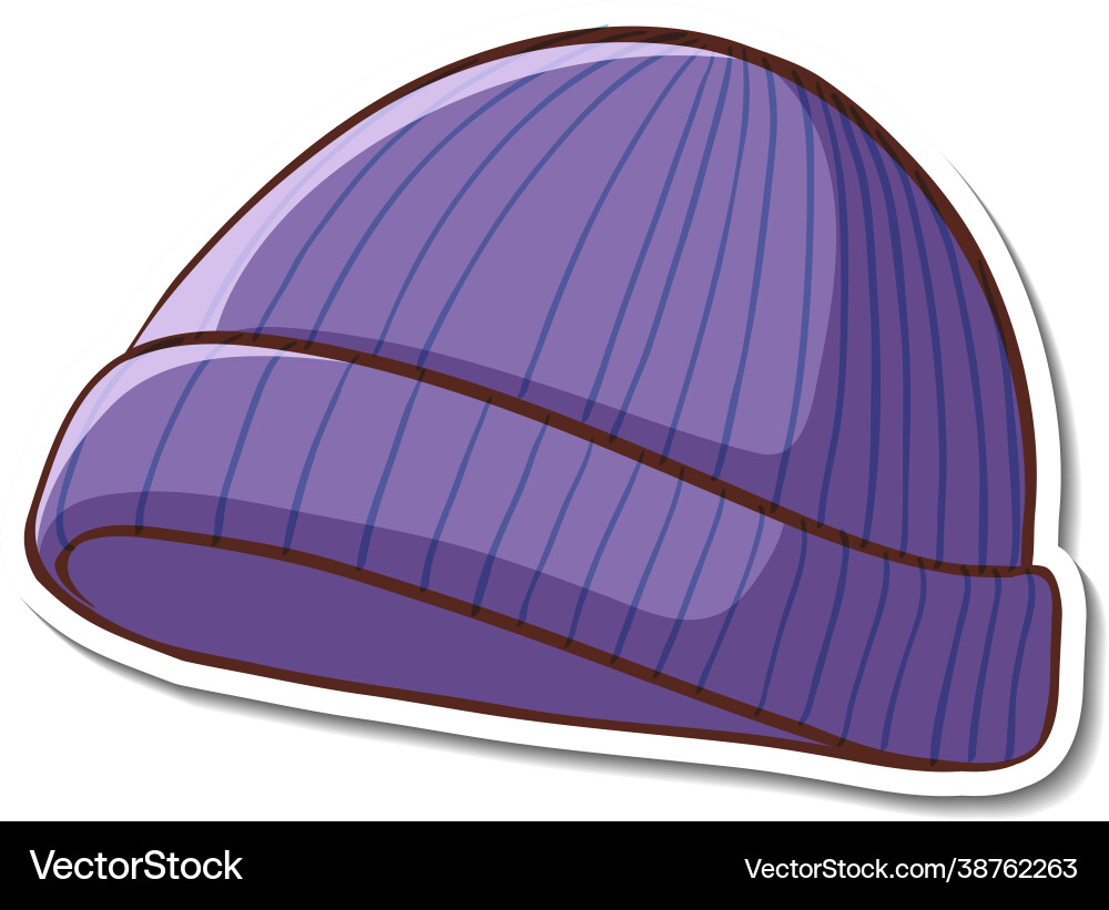 Sticker design with purple beanie hat isolated vector image