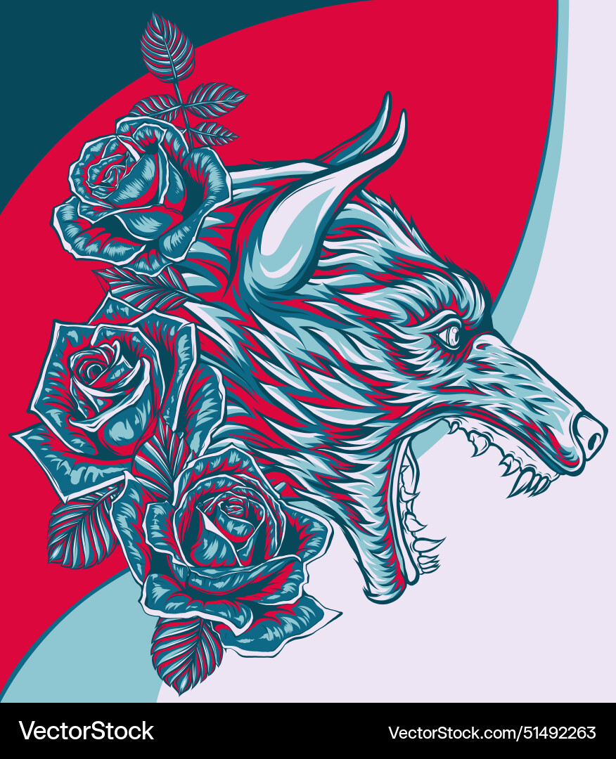 Wolf and roses on white Royalty Free Vector Image