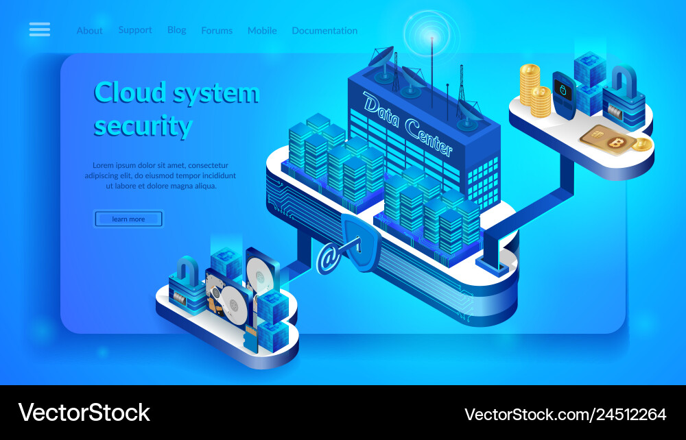 Cloud data center security service website Cloud data center security service website vector image