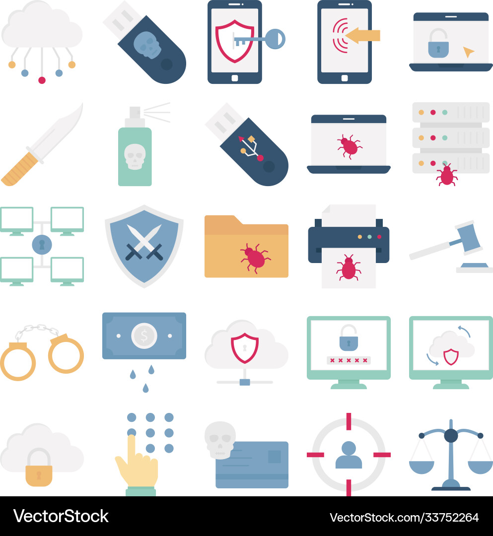Cyber crime and hacking isolated icons set vector image
