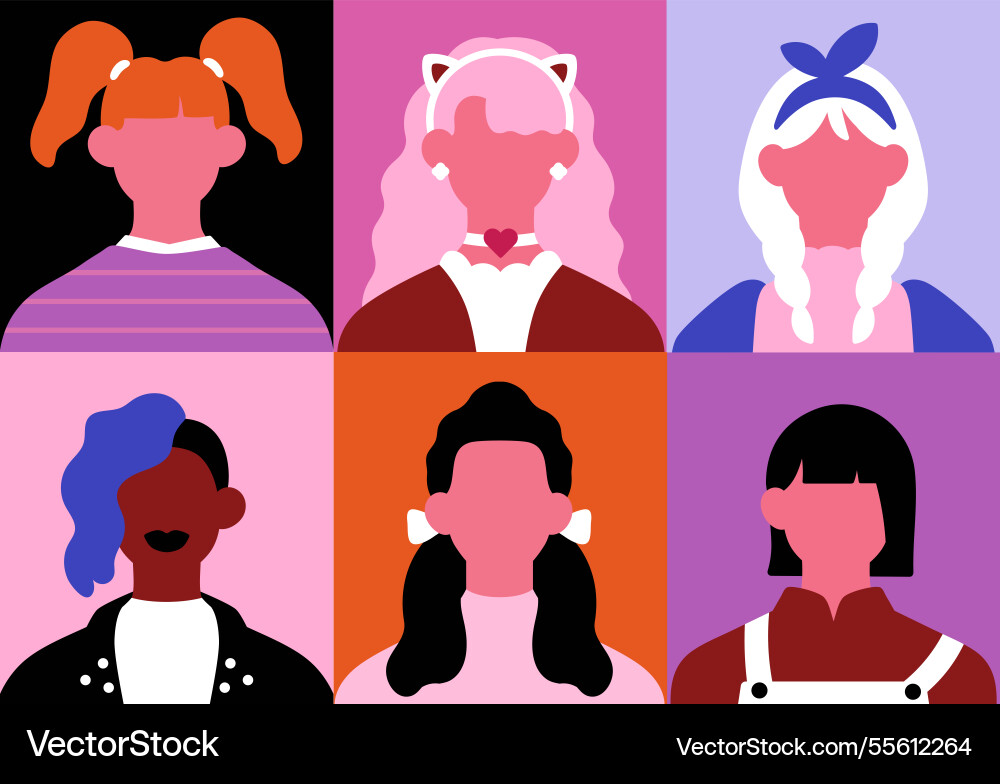 Frauen Kopf Porträts setzen faceless weiblichen Avatare Frauen Kopf Porträts setzen faceless weiblichen Avatare vektorbild