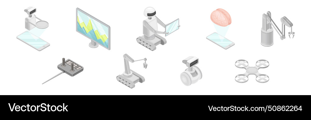 Isometric artificial intelligence and robot vector image