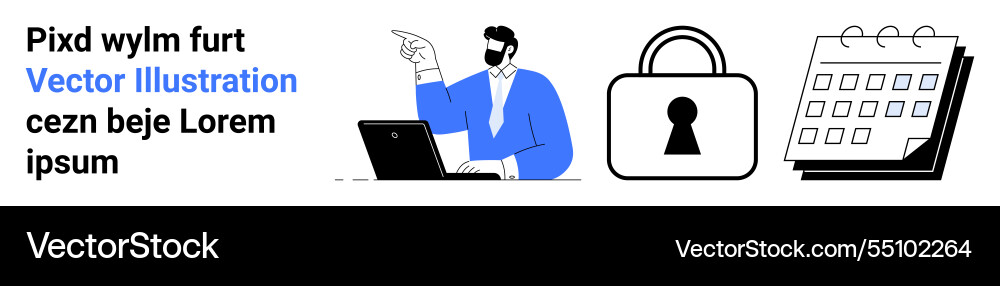Man pointing at text with laptop padlock icon Man pointing at text with laptop padlock icon vector image