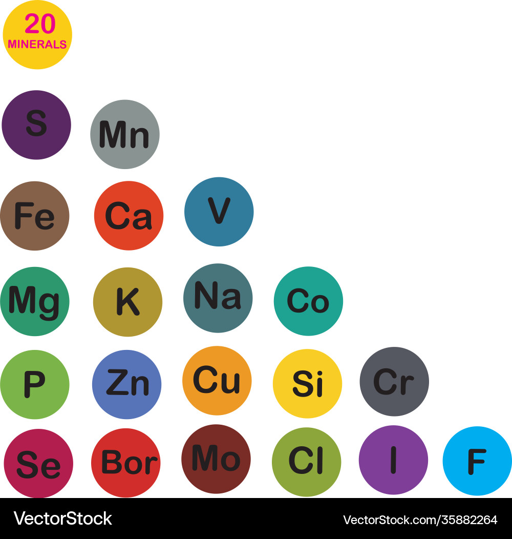Minerals microelements and macro elements useful Minerals microelements and macro elements useful vector image