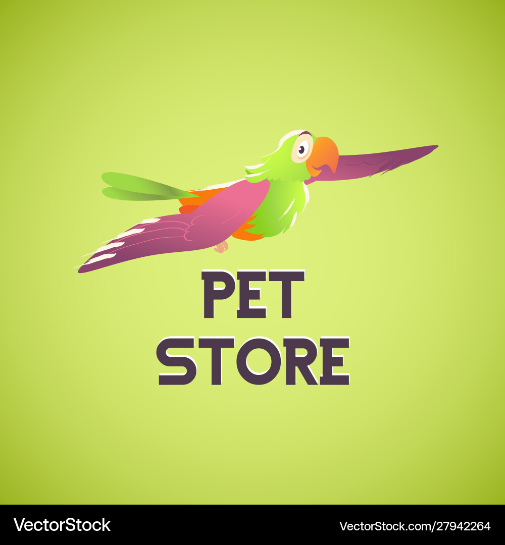 Pet store logo design happy flying parrot cartoon Pet store logo design happy flying parrot cartoon vector image
