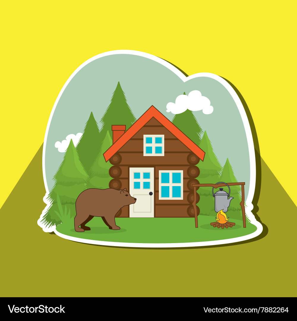 Rustic Log Cabin Scene Vector Image