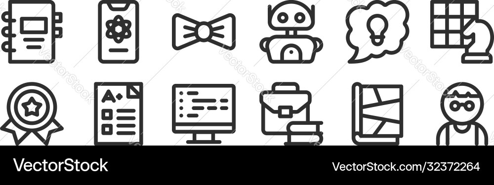 Set 12 thin outline icons such as nerd Vector Image