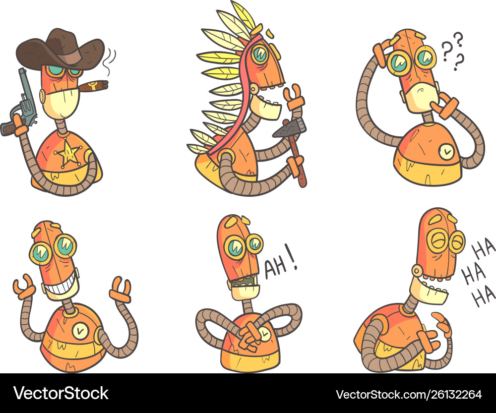 Set funny robots in outline style Set funny robots in outline style vector image