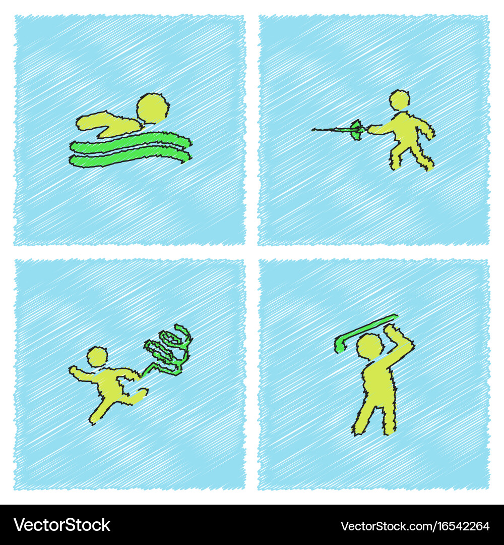 Set of olympic game design in hatching style vector image