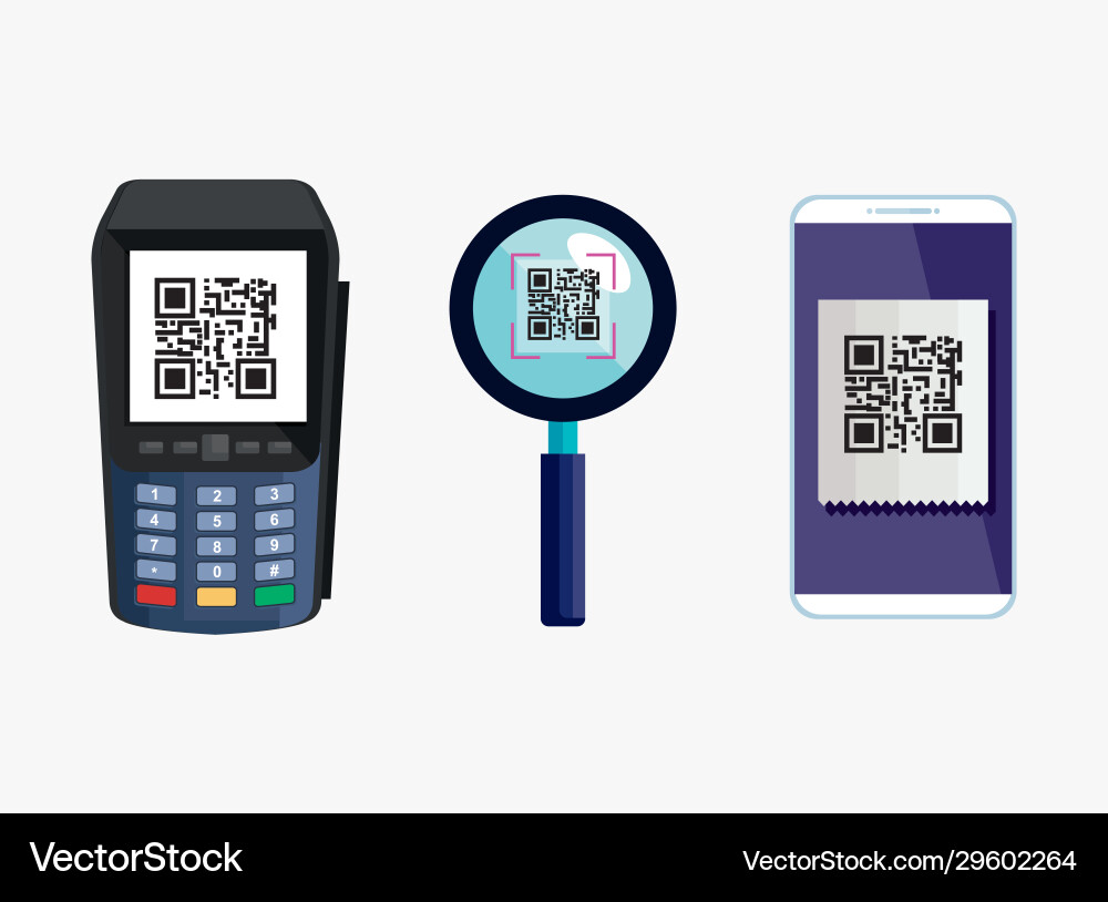 Set scan qr code and icons Set scan qr code and icons Vector Image