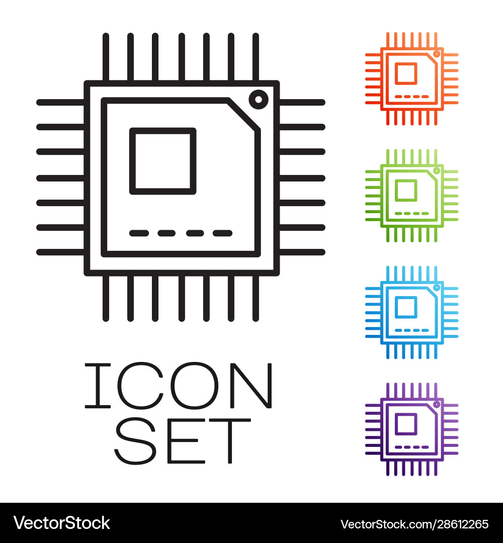 Black line computer processor with microcircuits Black line computer processor with microcircuits vector image