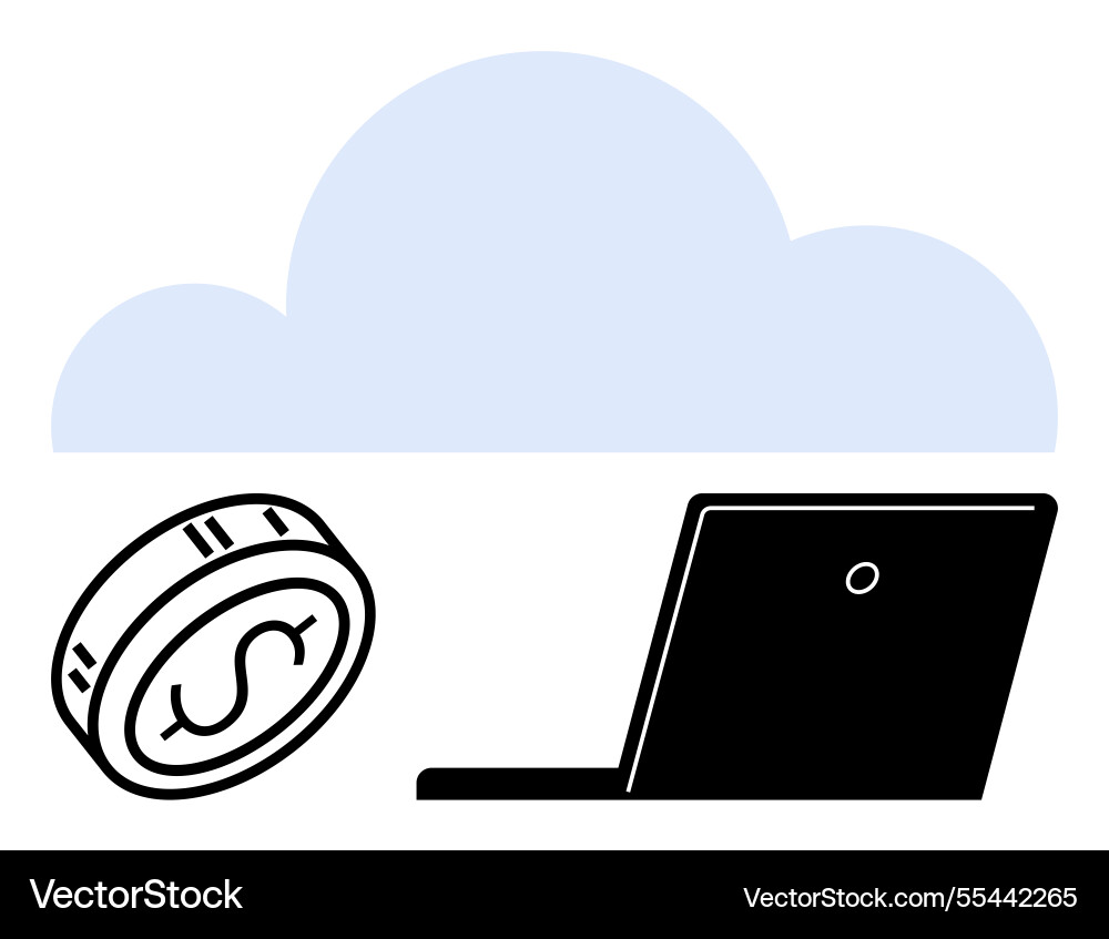Cloud computing with coin and laptop representing Vector Image