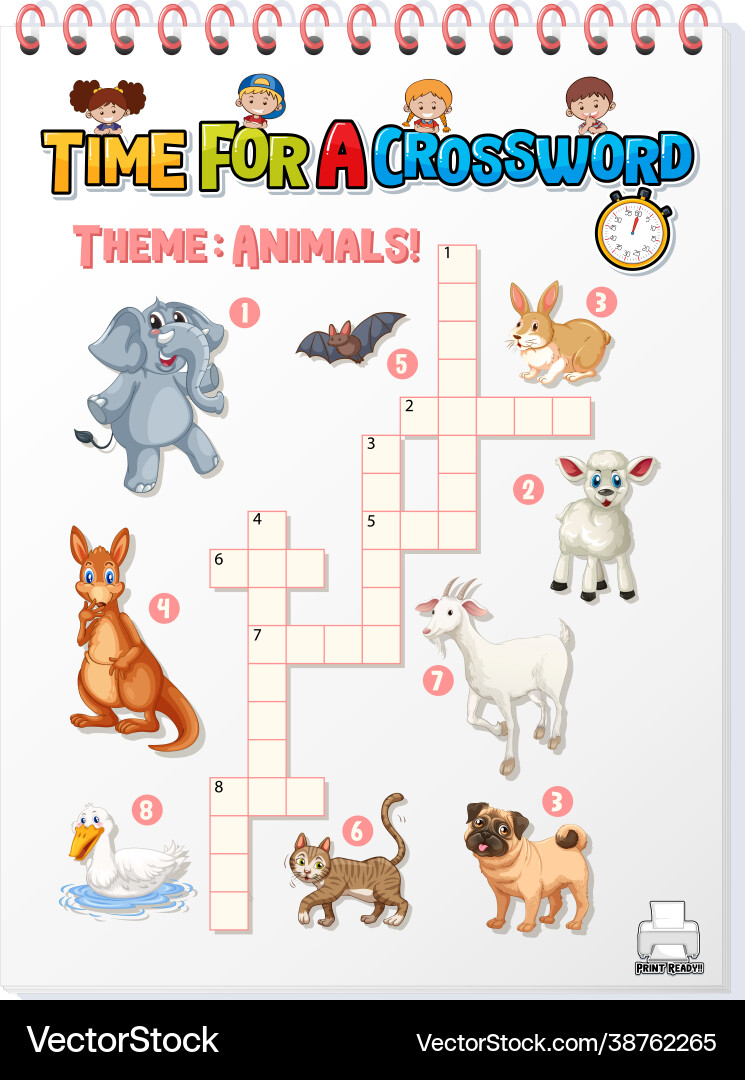 Crossword Puzzle Spielvorlage für Tiere Crossword Puzzle Spielvorlage für Tiere vektorbild