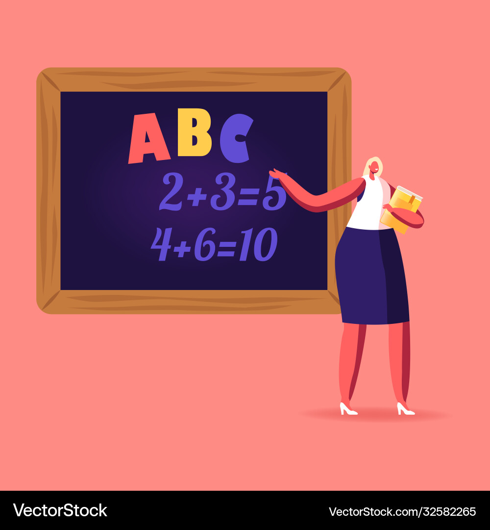 Female teacher character with pointer explain abc Female teacher character with pointer explain abc vector image