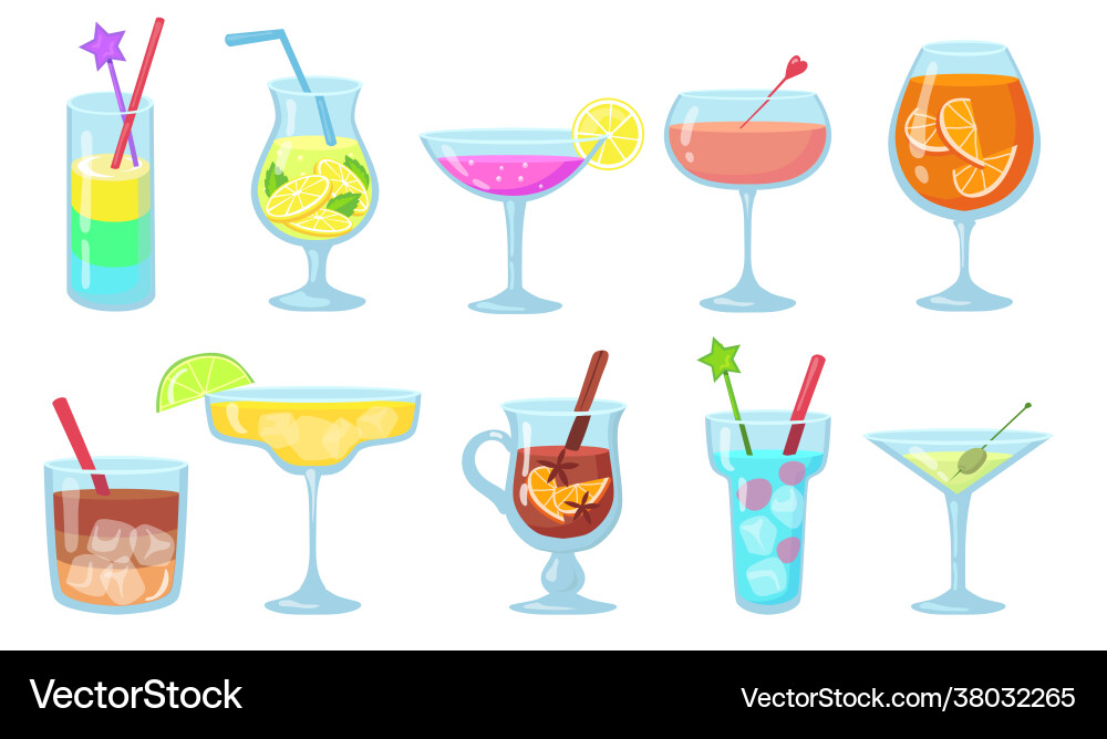 Kreative beliebte Alkohol Cocktails flache Bilder Kreative beliebte Alkohol Cocktails flache Bilder vektorbild