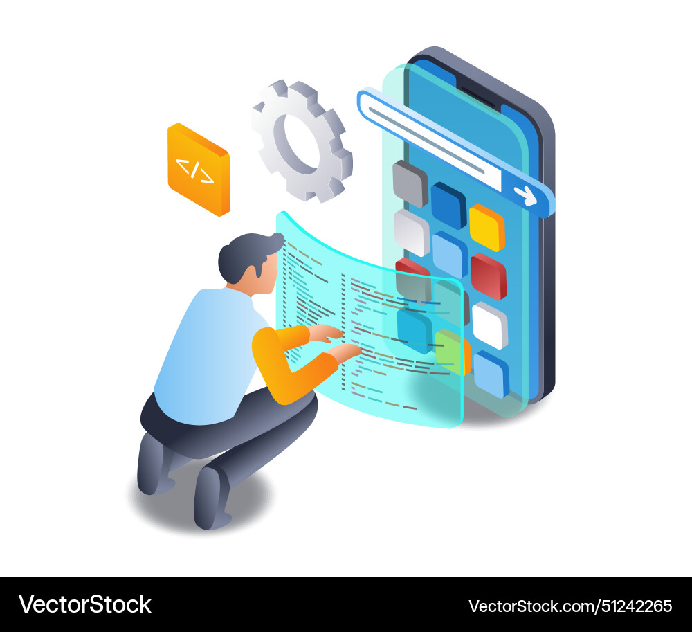 Man makes application with technology program Man makes application with technology program vector image
