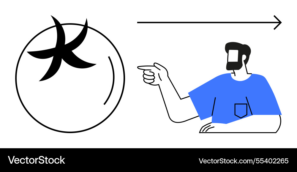 Man pointing towards pisces symbol in a circle Man pointing towards pisces symbol in a circle vector image