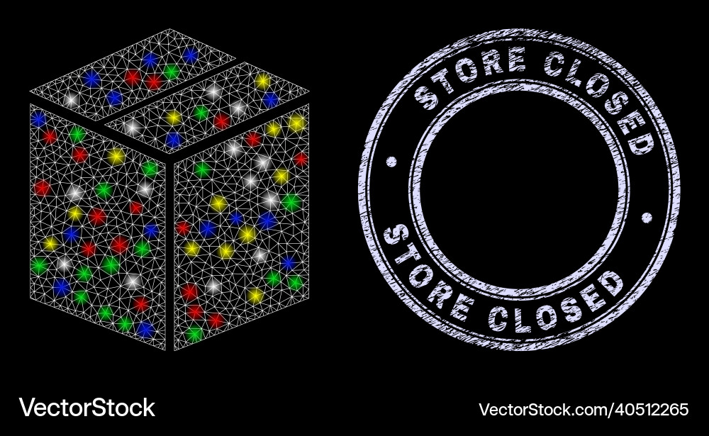 Textured store closed badge and glowing net Vector Image
