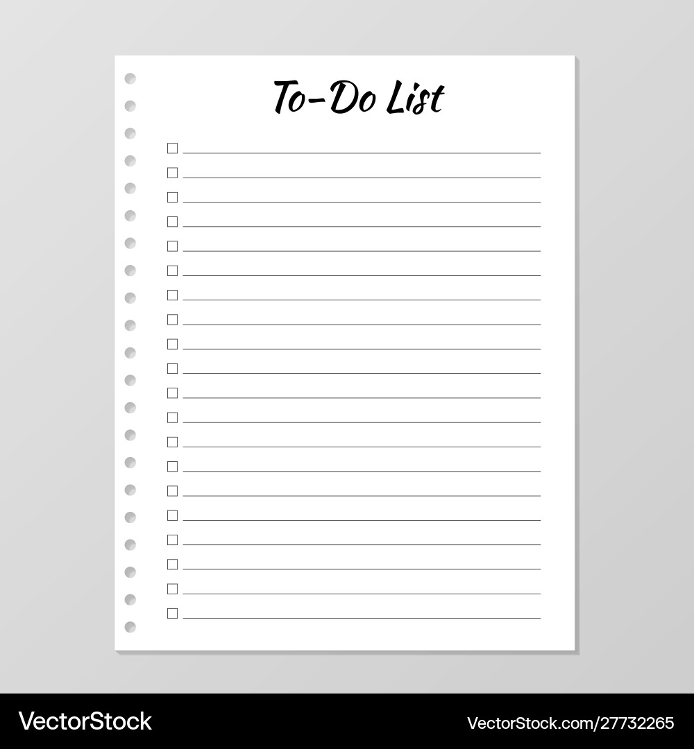 To do list template daily planner page lined – Royalty-Free Vector |  VectorStock, image size:1000x1080