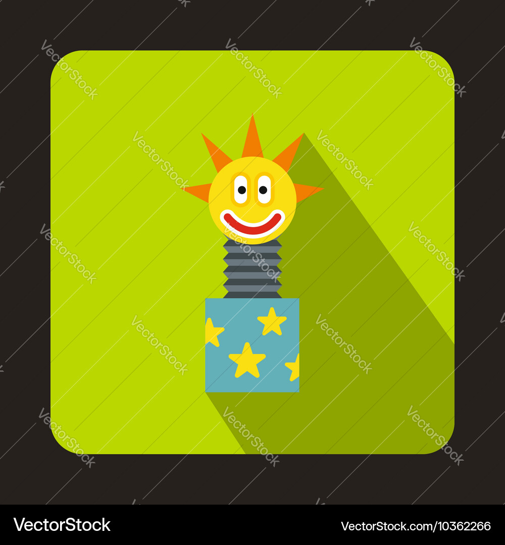 Clown jumping out from a box icon flat style vector image