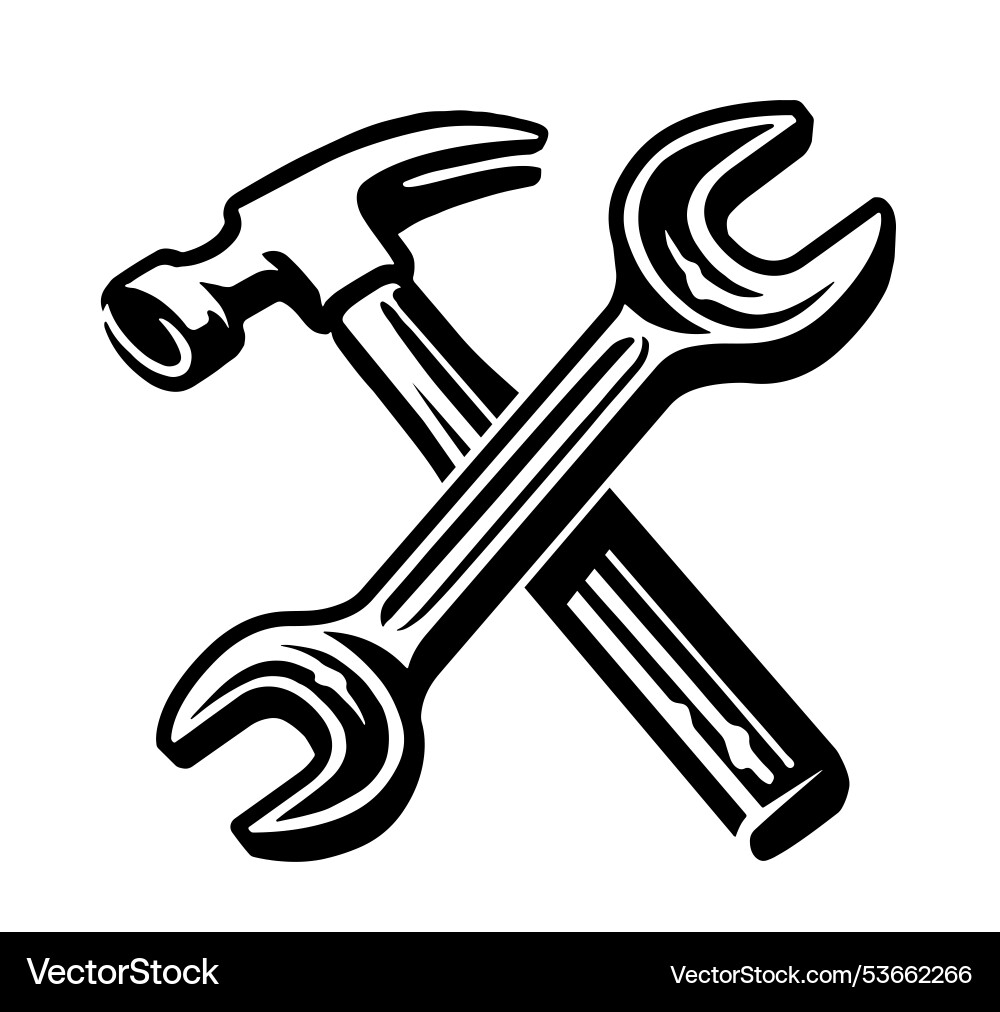 Crossed tools hammer and wrench symbol or sign Crossed tools hammer and wrench symbol or sign Vector Image