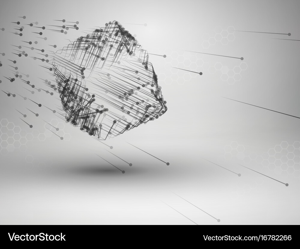 Cube with connected lines and dots wireframe mesh vector image