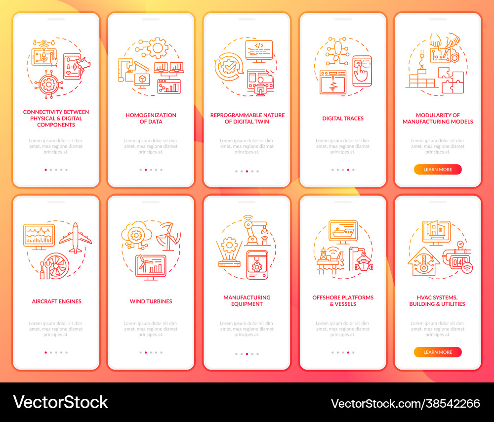 Digital twin onboarding mobile app page screen set Digital twin onboarding mobile app page screen set vector image