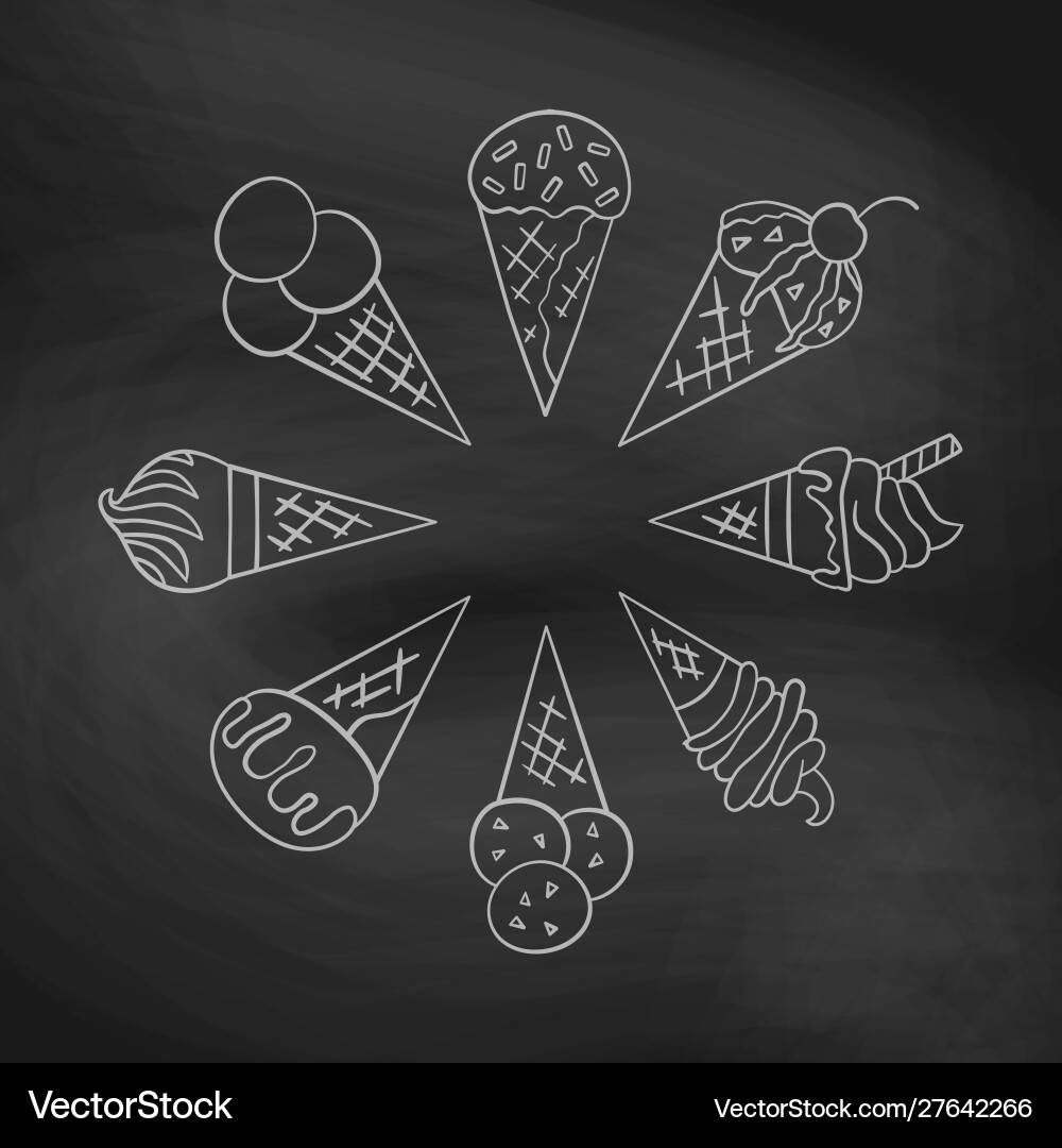 Eis waffle cone set elemente in doodle Eis waffle cone set elemente in doodle vektorbild
