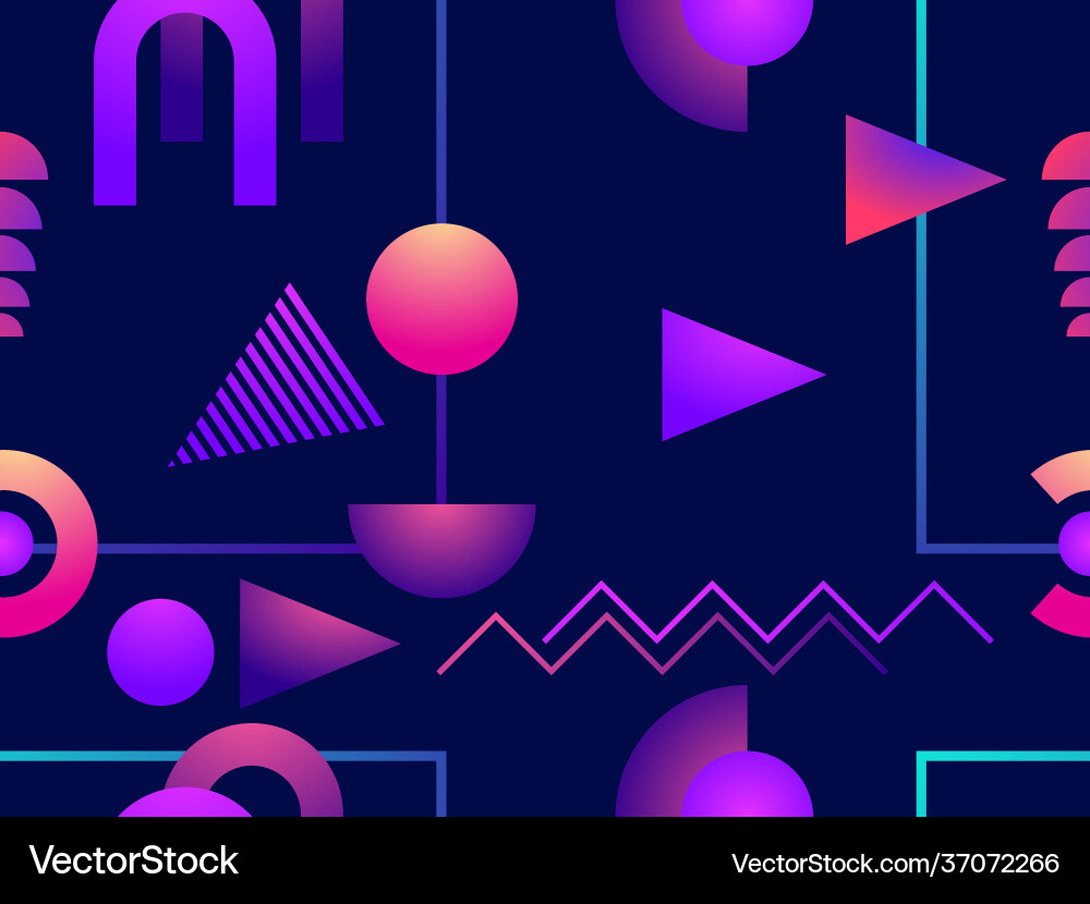 Gradient geometric seamless pattern in 80s style Gradient geometric seamless pattern in 80s style vector image