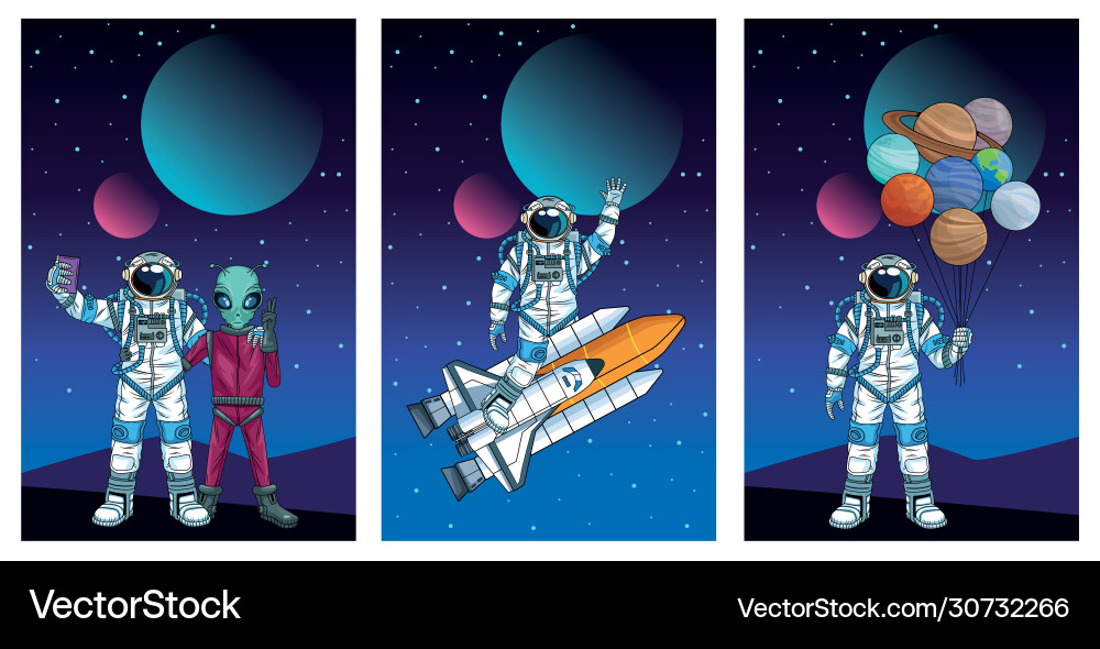 Group astronauts in space characters Group astronauts in space characters vector image