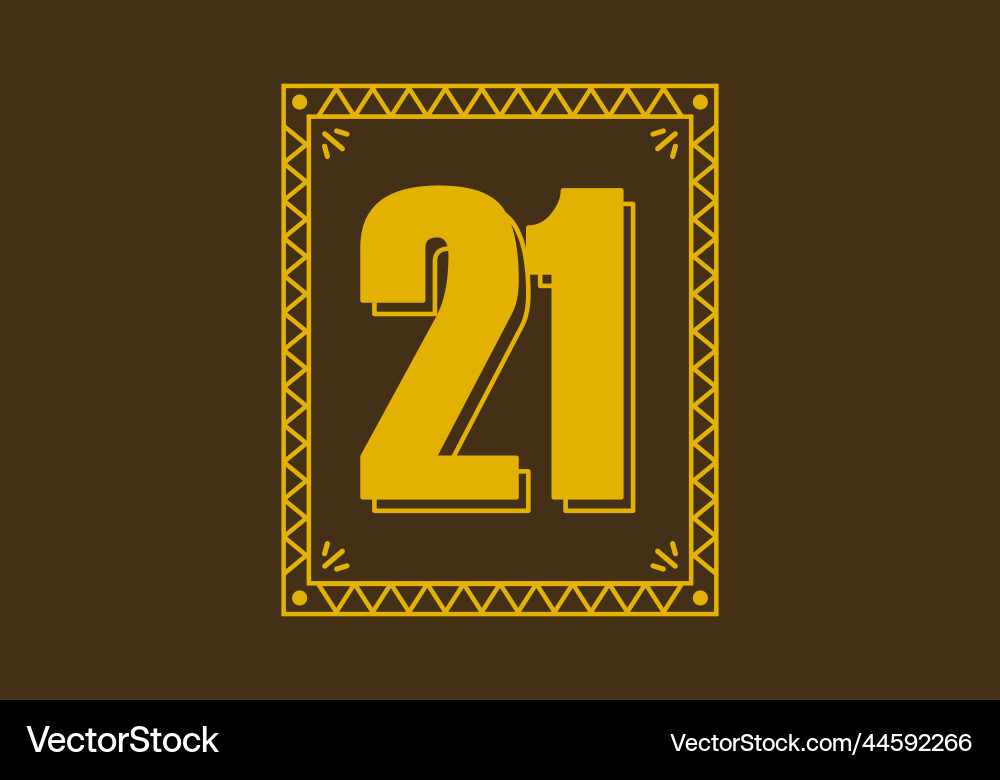 Number 21 in retro rectangle frame Number 21 in retro rectangle frame vector image