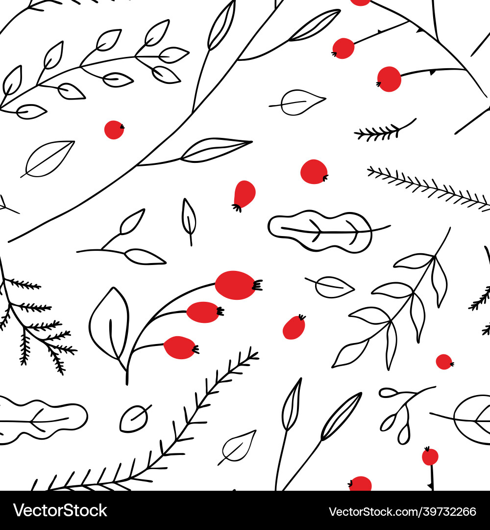 Seamless pattern with twigs and red berries Seamless pattern with twigs and red berries vector image