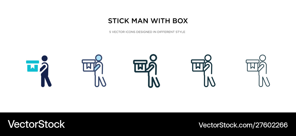 Stick man with box icon in different style two Vector Image
