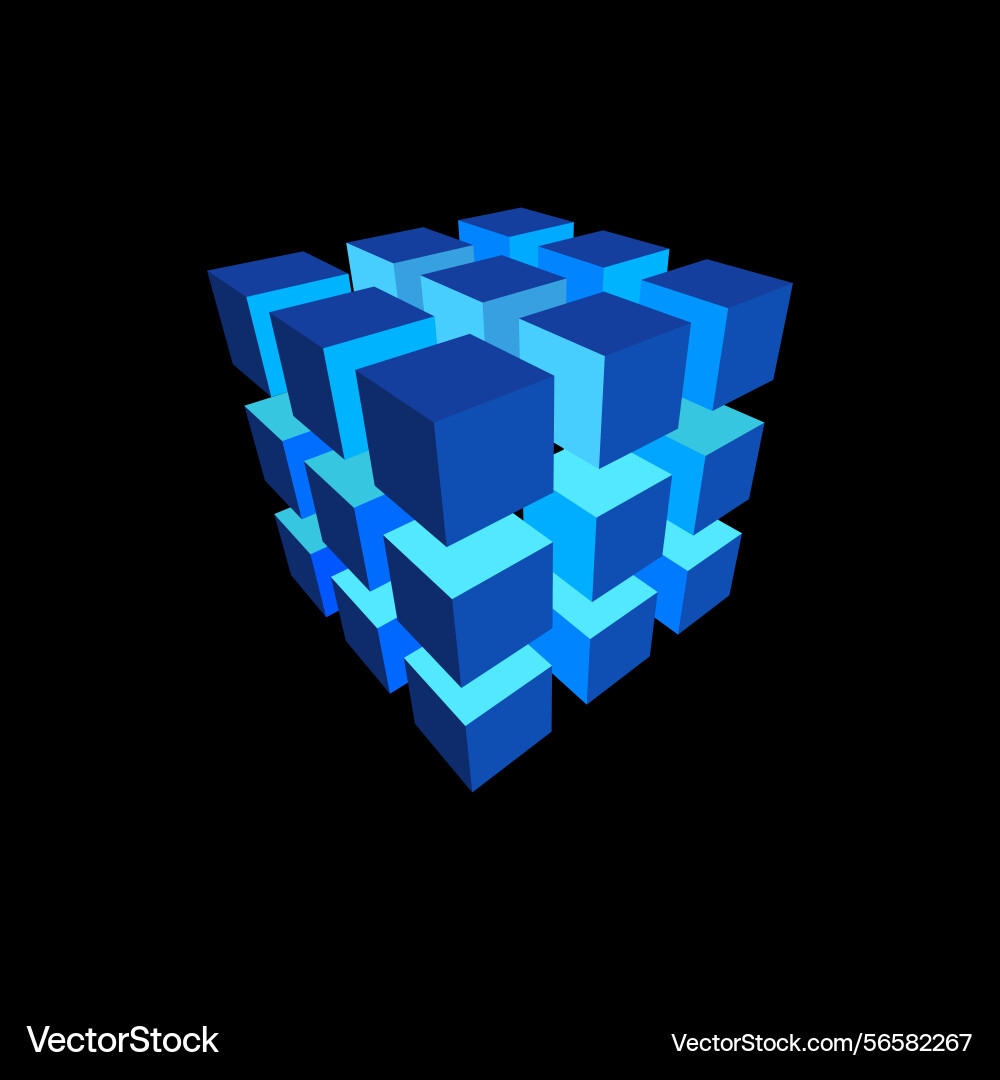Blue cube from square grid energy blocks vector image