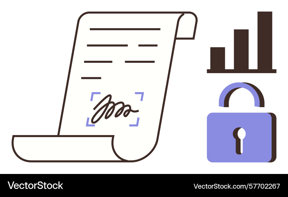 Digital contract with signature security lock vector image