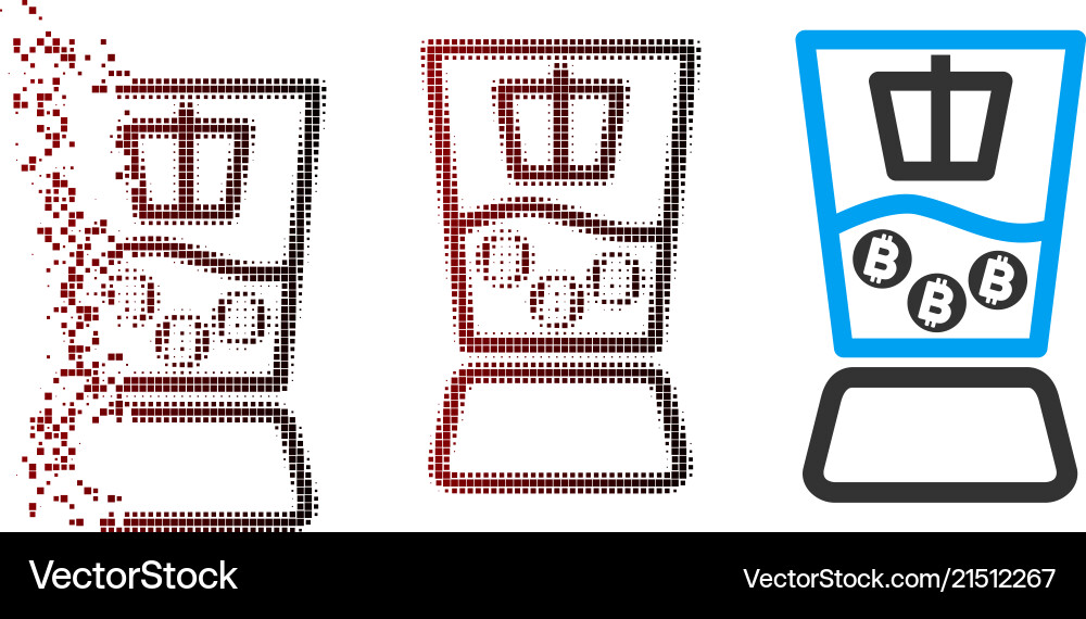 Disintegrating pixel halftone bitcoin mixer icon Disintegrating pixel halftone bitcoin mixer icon vector image