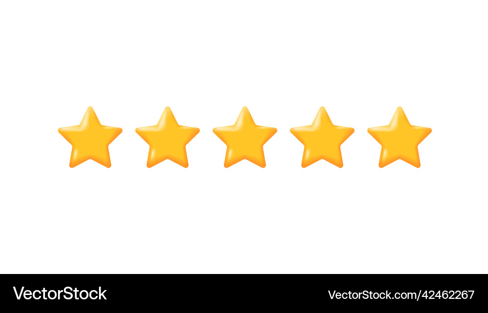 Five realistic 3d yellow glossy rating stars vector image