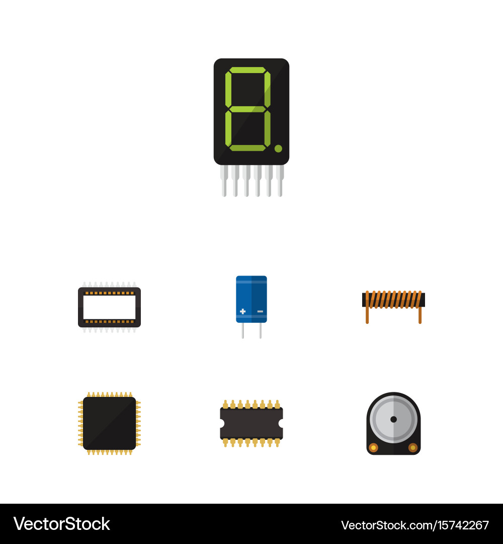 Flat icon device set of bobbin transistor vector image