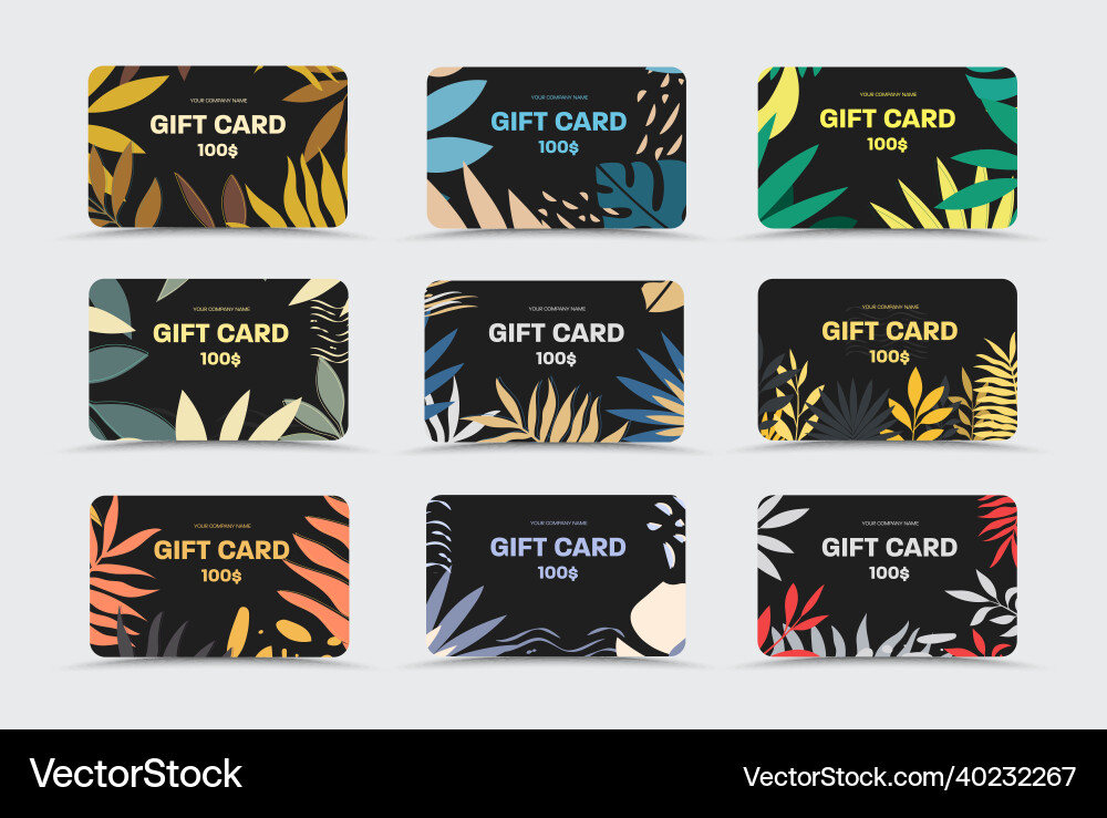 Gift cards mockup over black background vector image