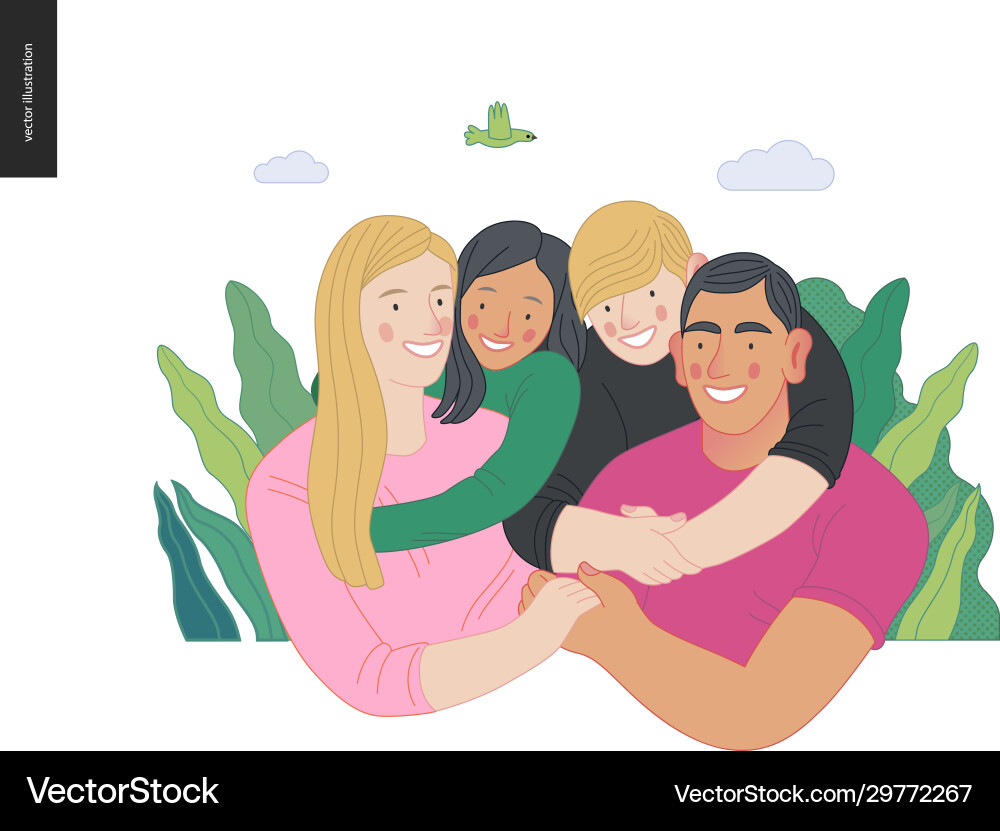 Glückliche internationale Familie mit Kindern -Familie Glückliche internationale Familie mit Kindern -Familie vektorbild