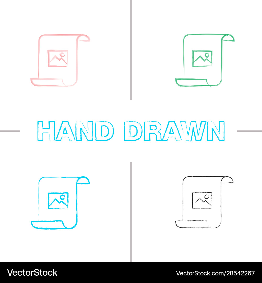 Paper scroll with image hand drawn icons set Vector Image