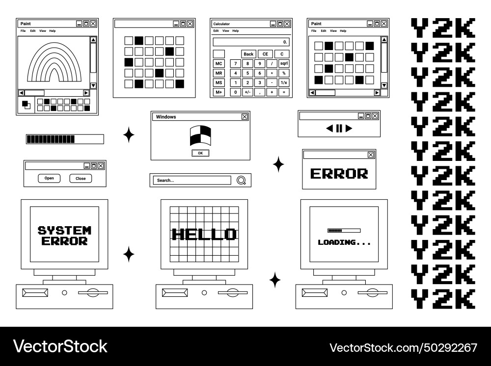 Retrofuturistic y2k interface stickers element Vector Image