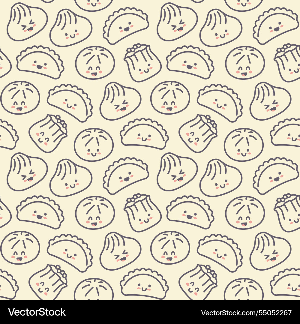 Seamless background with chinese kawaii dumplings Seamless background with chinese kawaii dumplings vector image