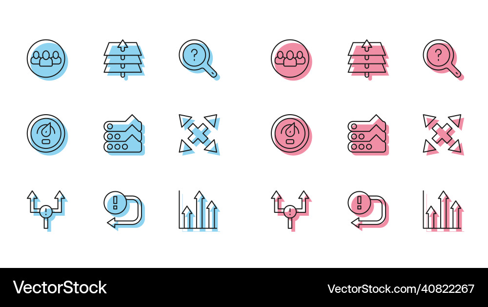 Set line arrow project team base pie chart vector image